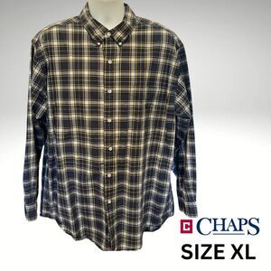 Chaps Indigo Plaid Long Sleeve Button Down Shirt  Size XL